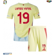 Otroški Nogometni dresi Španija Lamine Yamal #19 Gostujoči EP 2024 Kratek Rokav (+ Kratke hlače)